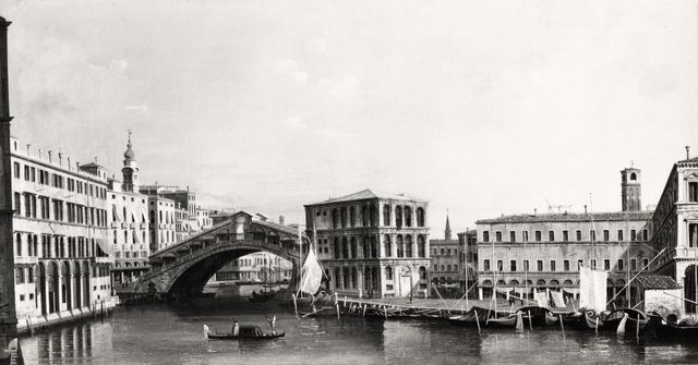 Anonimo — Canal Giovanni Antonio - scuola - sec. XVIII - Veduta di Venezia con il ponte di Rialto e il palazzo dei Camerlenghi da nord — insieme